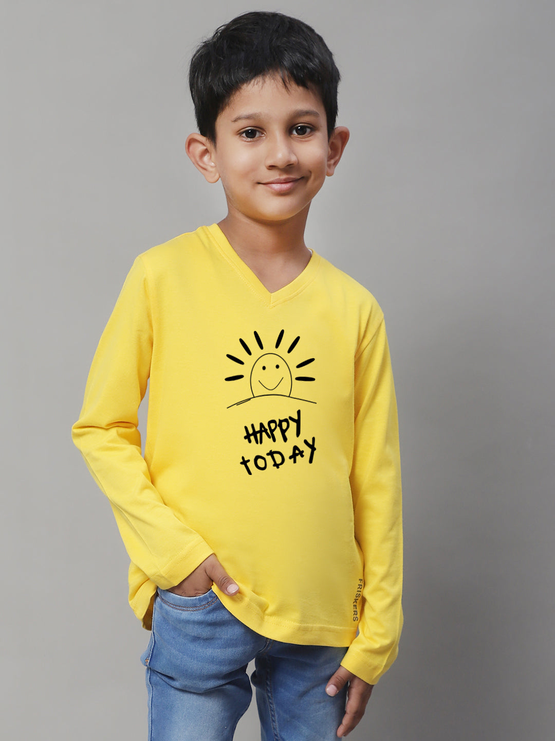 Boys Happy Today Full Sleeves Printed T-Shirt - Friskers