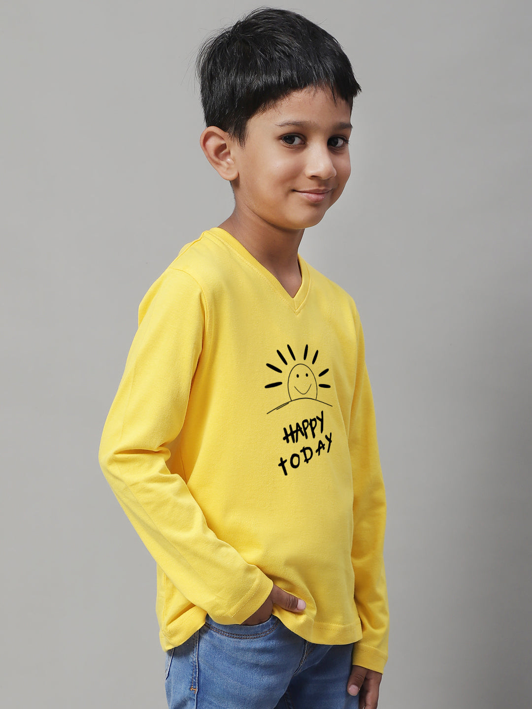 Boys Happy Today Full Sleeves Printed T-Shirt - Friskers