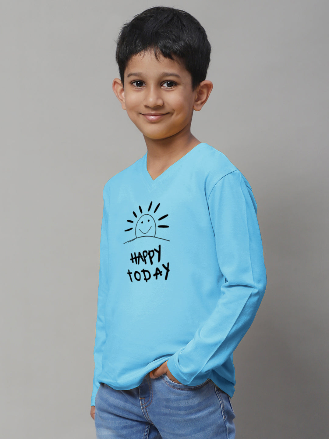 Boys Happy Today Full Sleeves Printed T-Shirt - Friskers