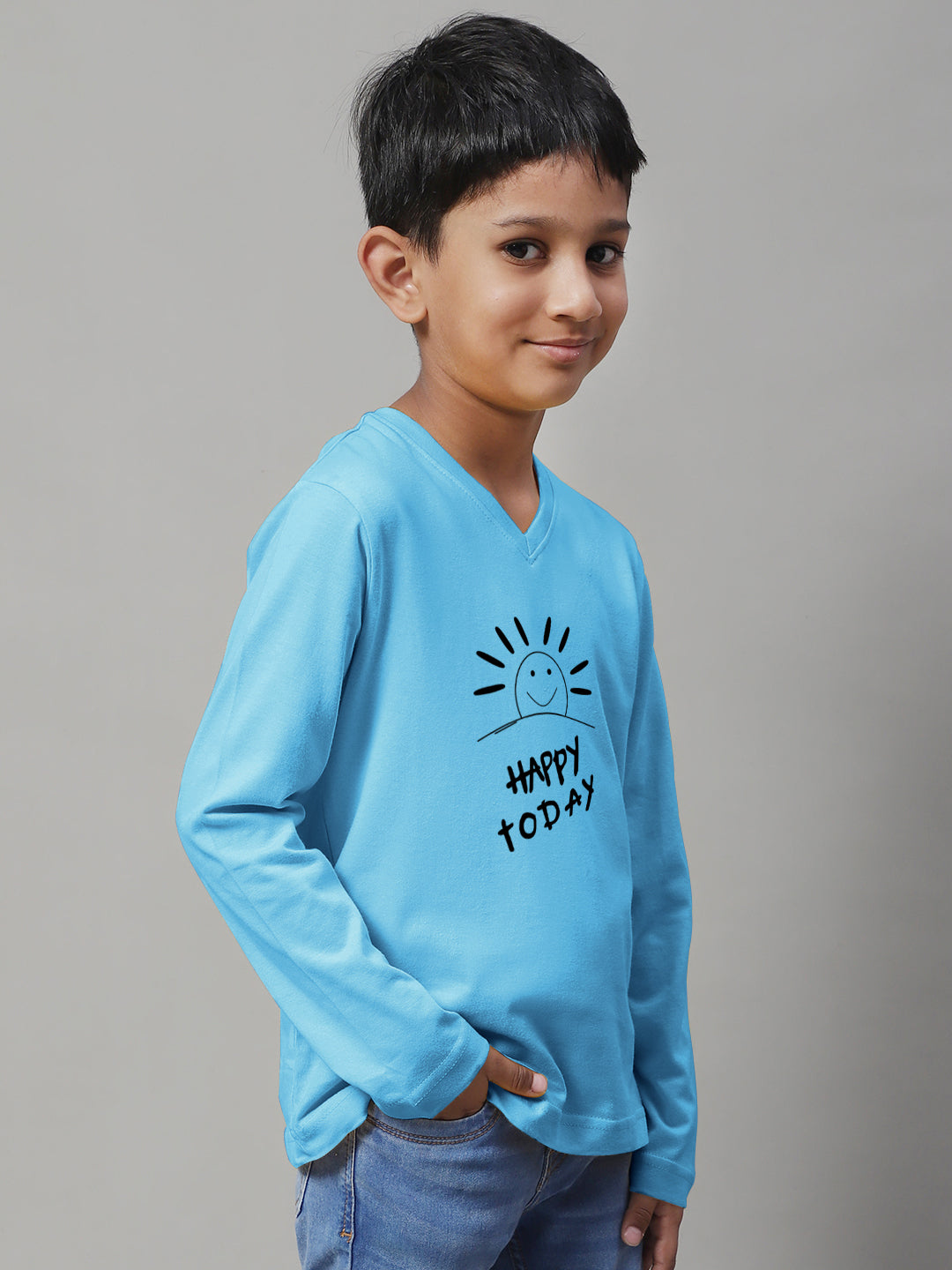 Boys Happy Today Full Sleeves Printed T-Shirt - Friskers