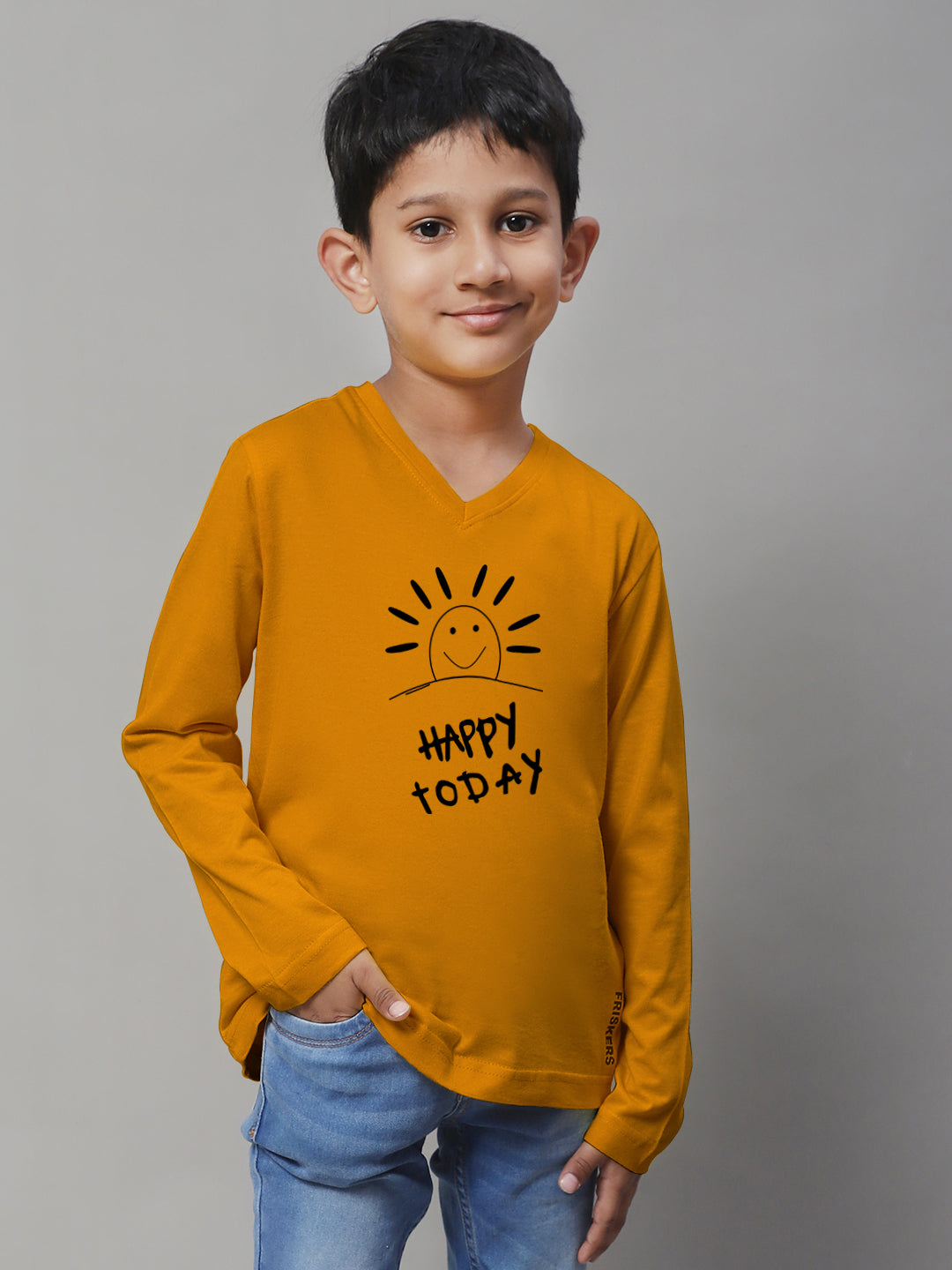 Boys Happy Today Full Sleeves Printed T-Shirt - Friskers