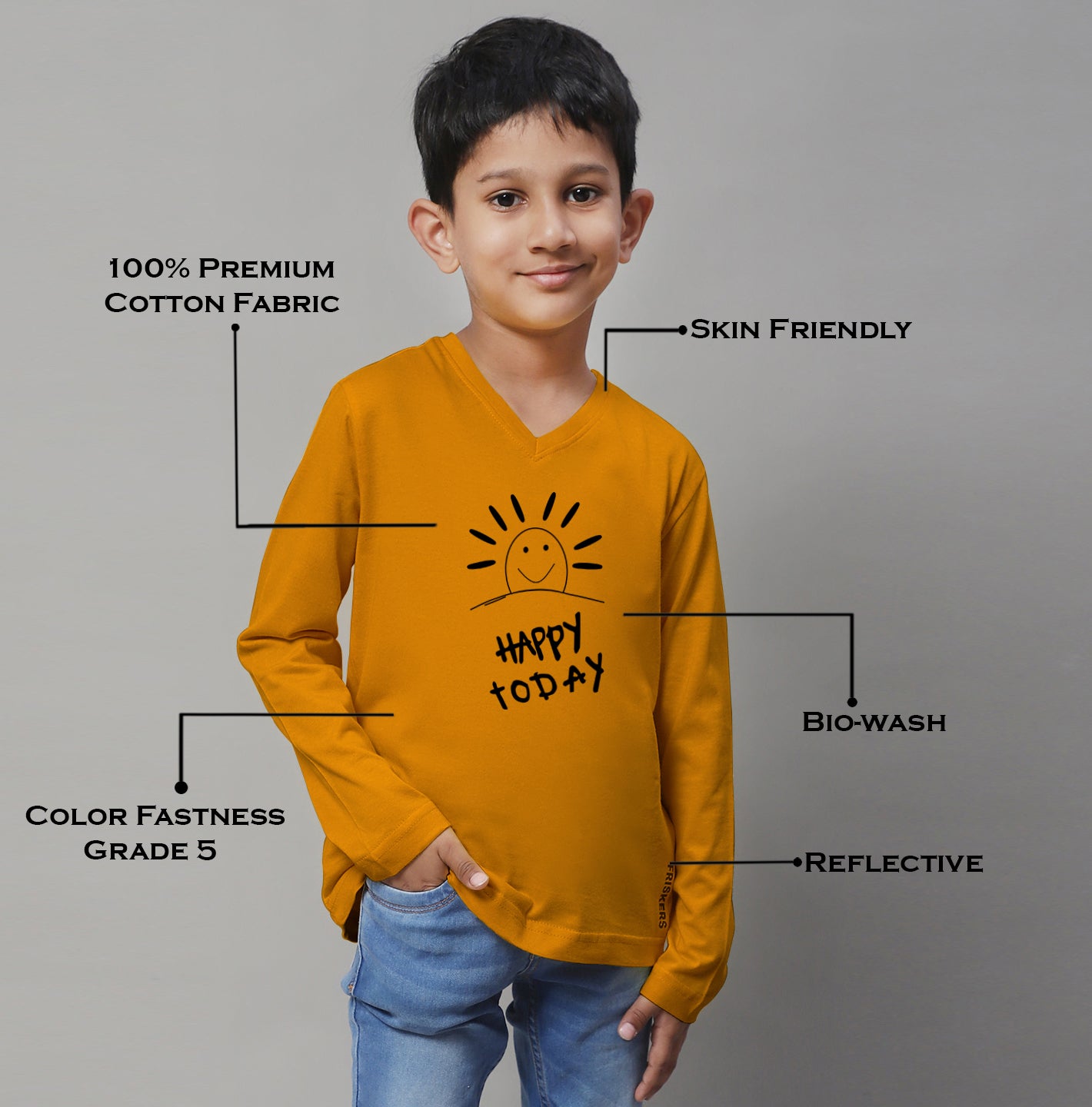 Boys Happy Today Full Sleeves Printed T-Shirt - Friskers