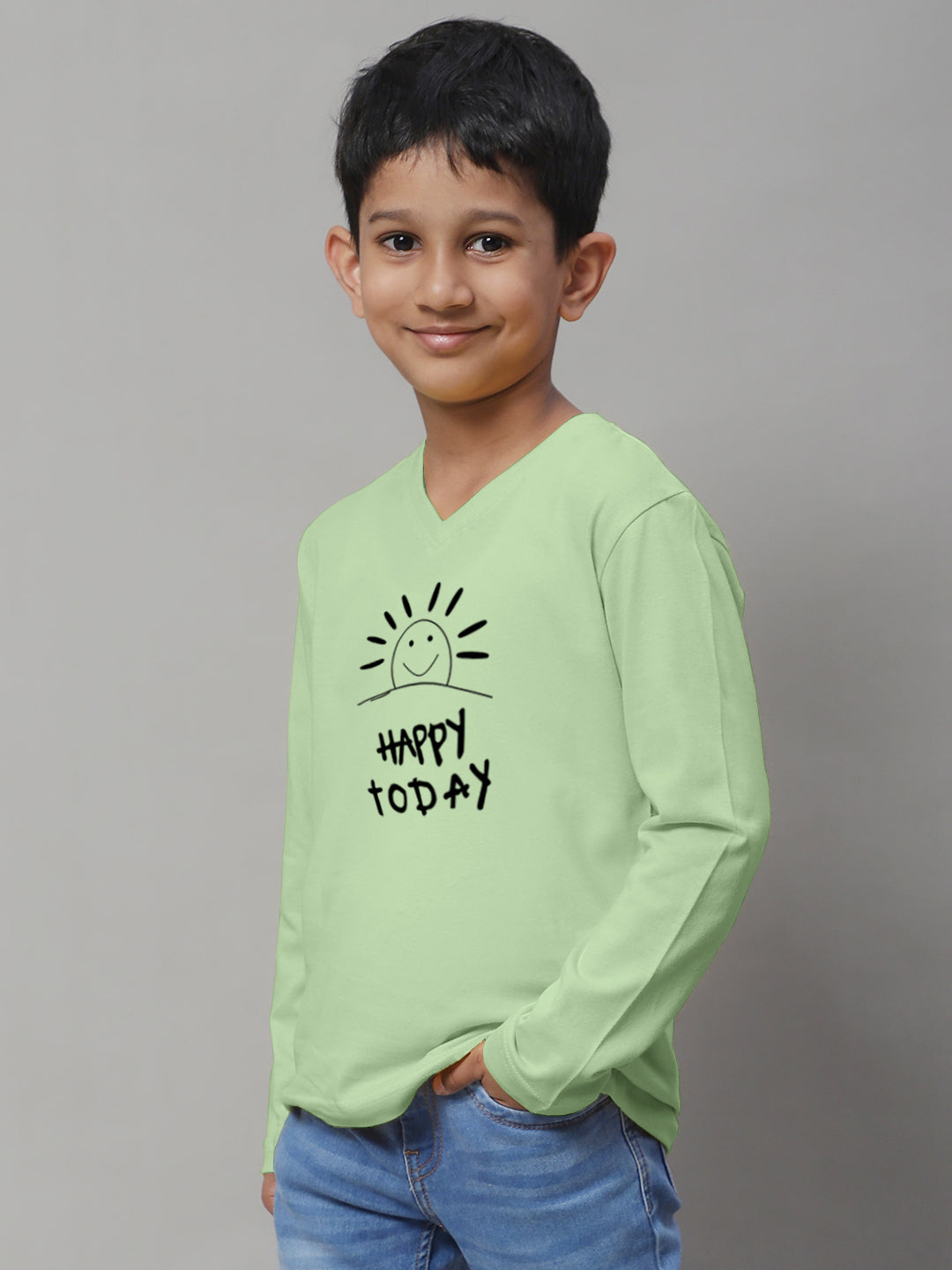 Boys Happy Today Full Sleeves Printed T-Shirt - Friskers