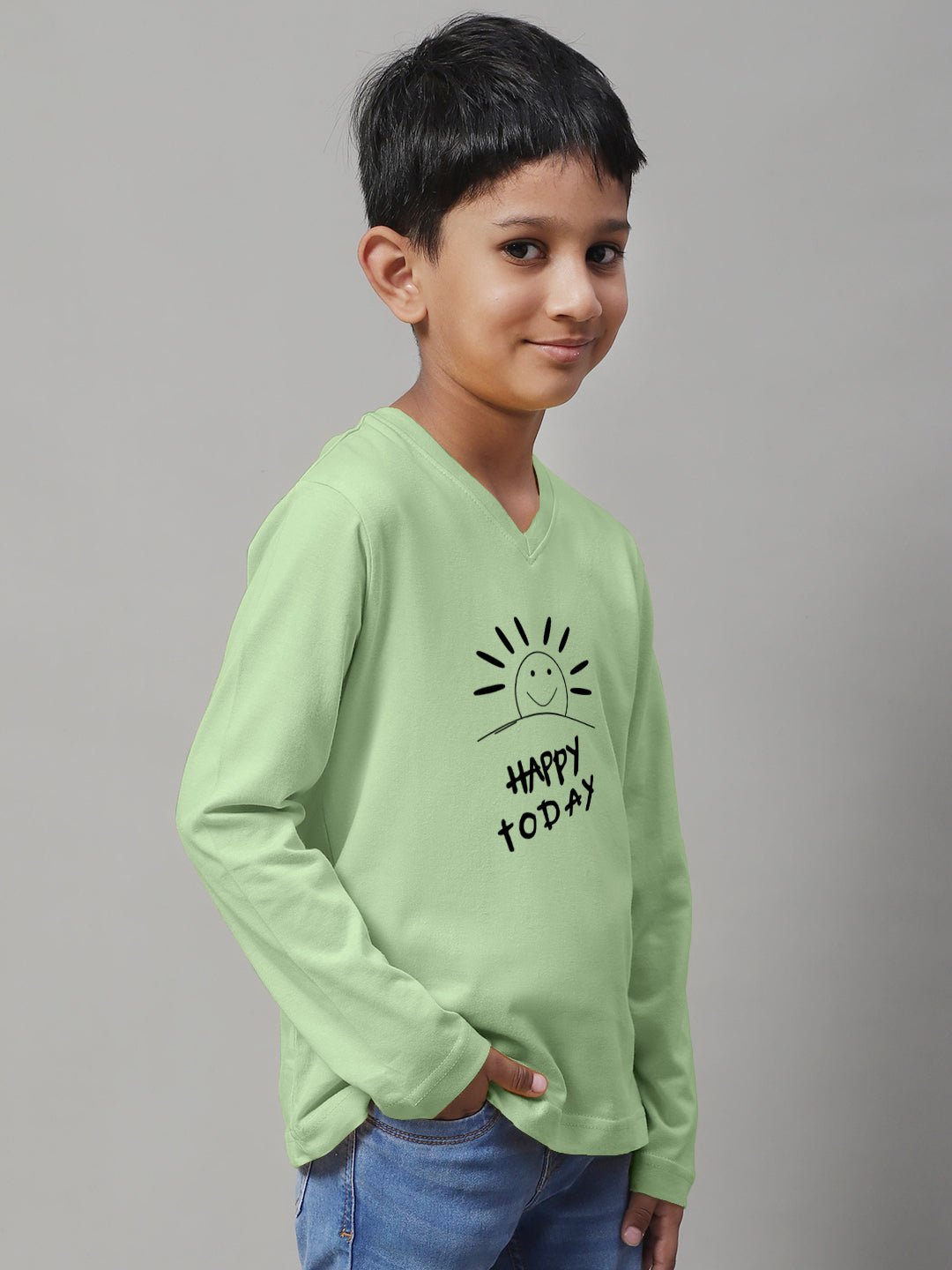 Boys Happy Today Full Sleeves Printed T-Shirt - Friskers