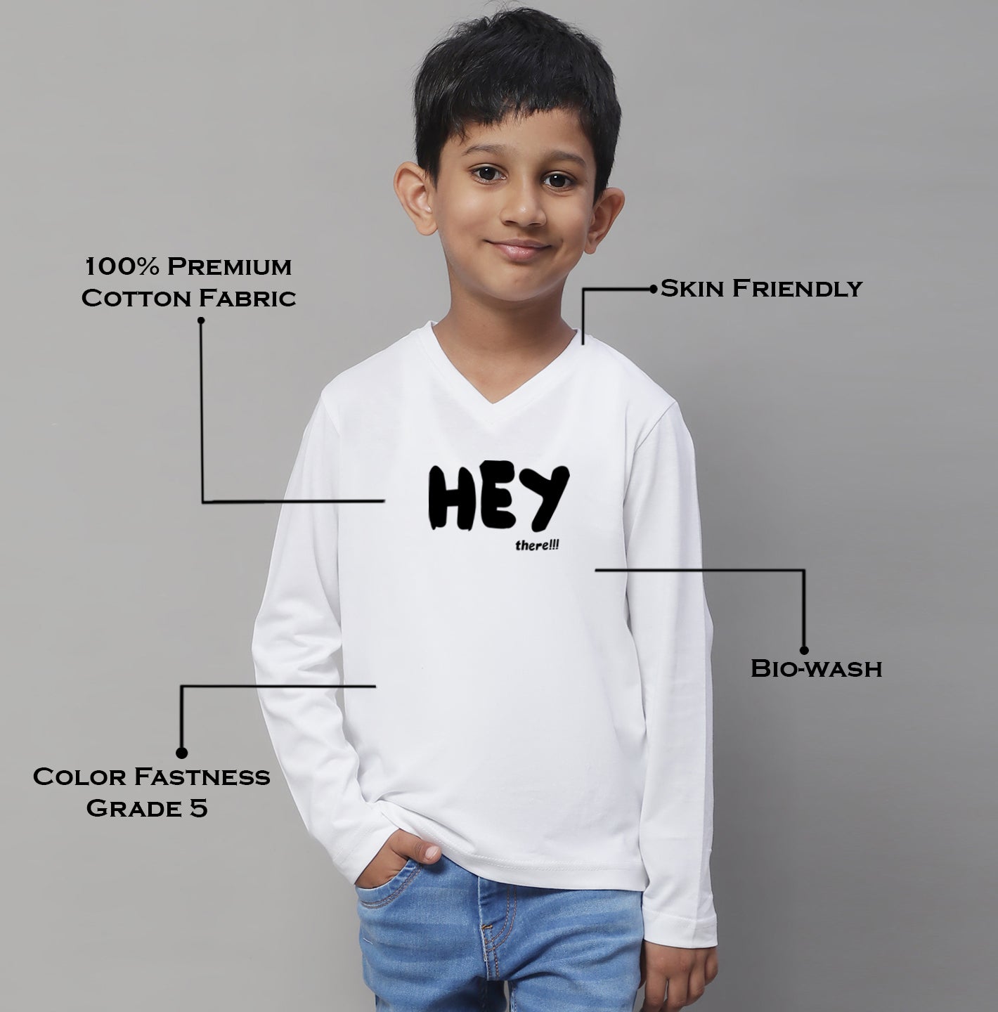 Boys Hey Full Sleeves Printed T-Shirt - Friskers