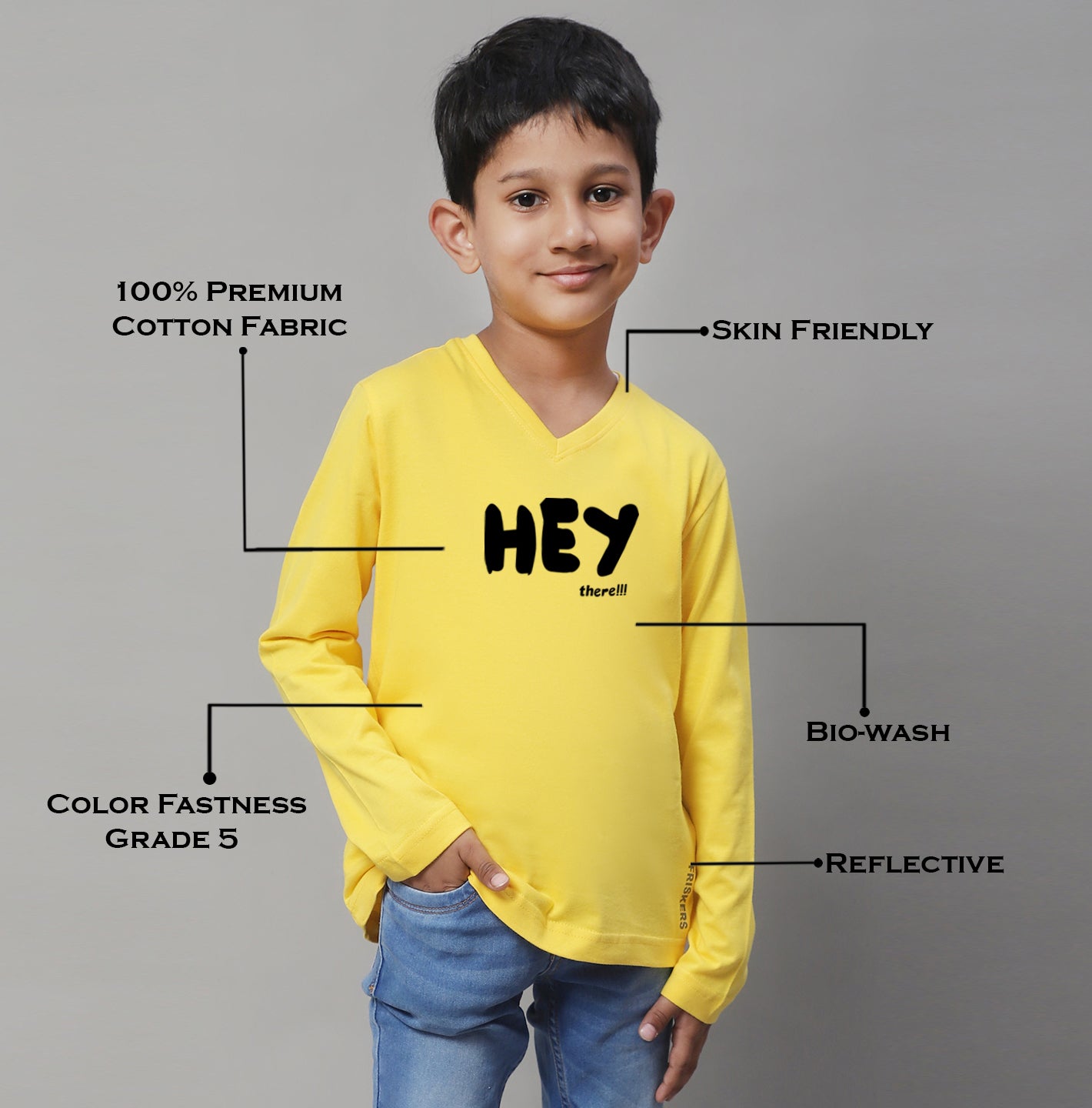 Boys Hey Full Sleeves Printed T-Shirt - Friskers
