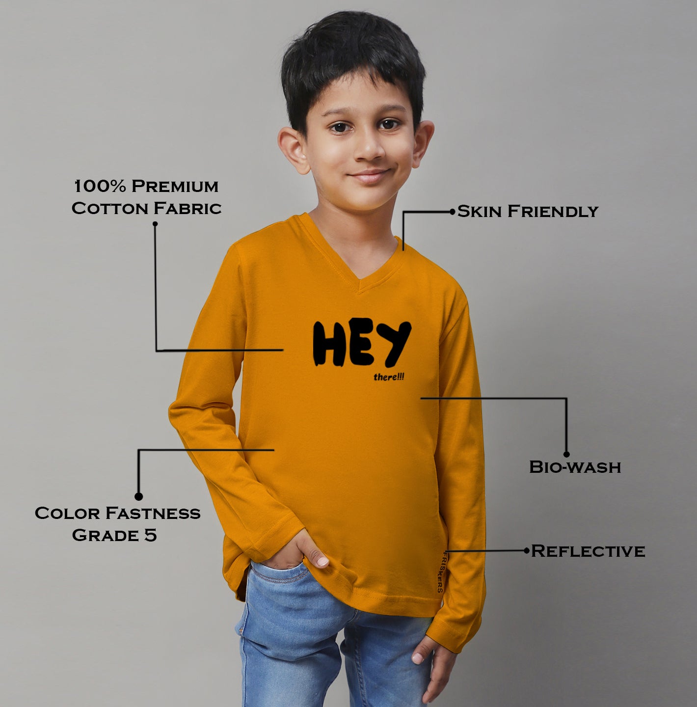 Boys Hey Full Sleeves Printed T-Shirt - Friskers