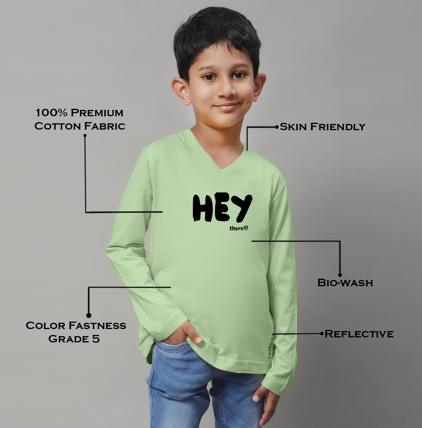 Boys Hey Full Sleeves Printed T-Shirt - Friskers