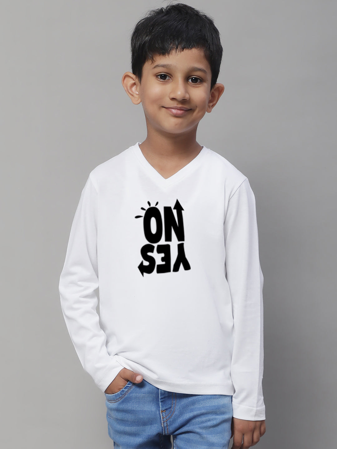 Boys No Yes Full Sleeves Printed T-Shirt - Friskers