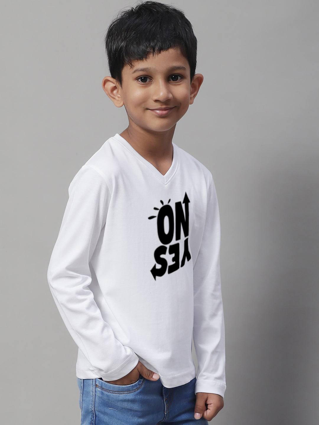Boys No Yes Full Sleeves Printed T-Shirt - Friskers