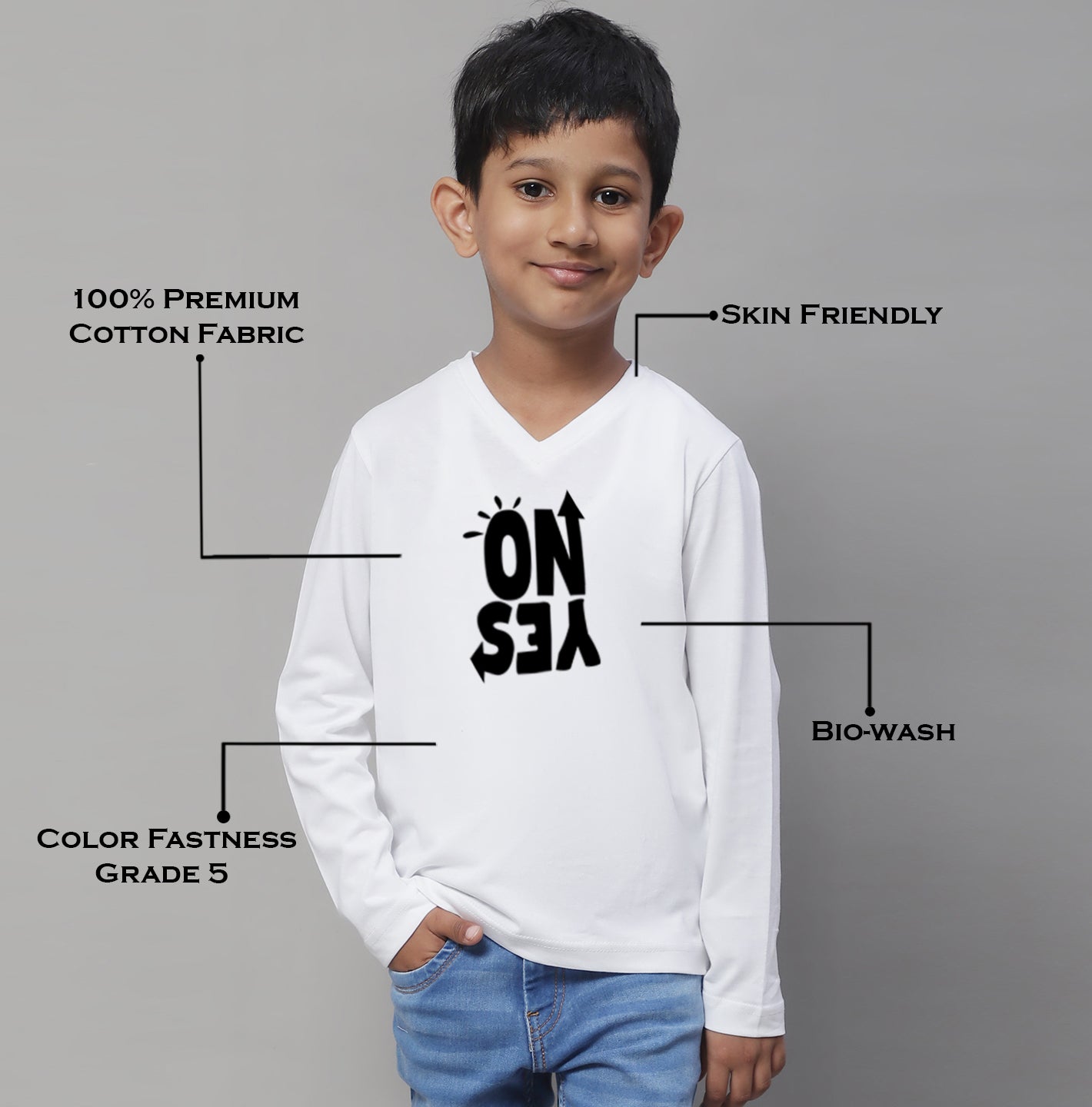 Boys No Yes Full Sleeves Printed T-Shirt - Friskers