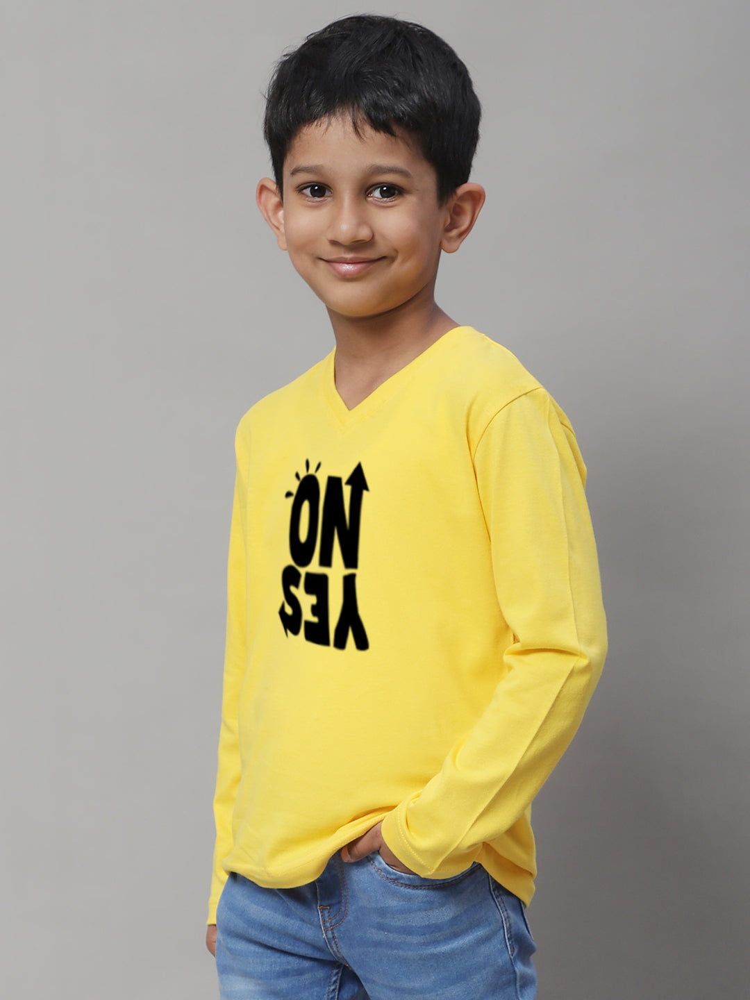 Boys No Yes Full Sleeves Printed T-Shirt - Friskers