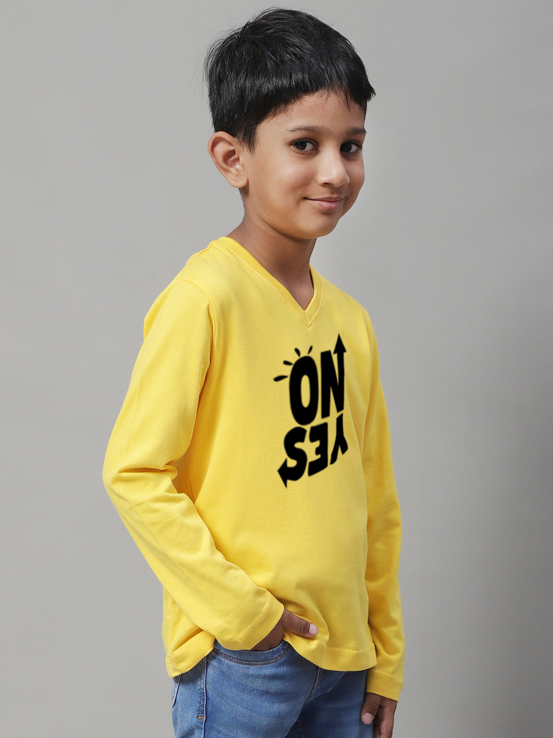 Boys No Yes Full Sleeves Printed T-Shirt - Friskers