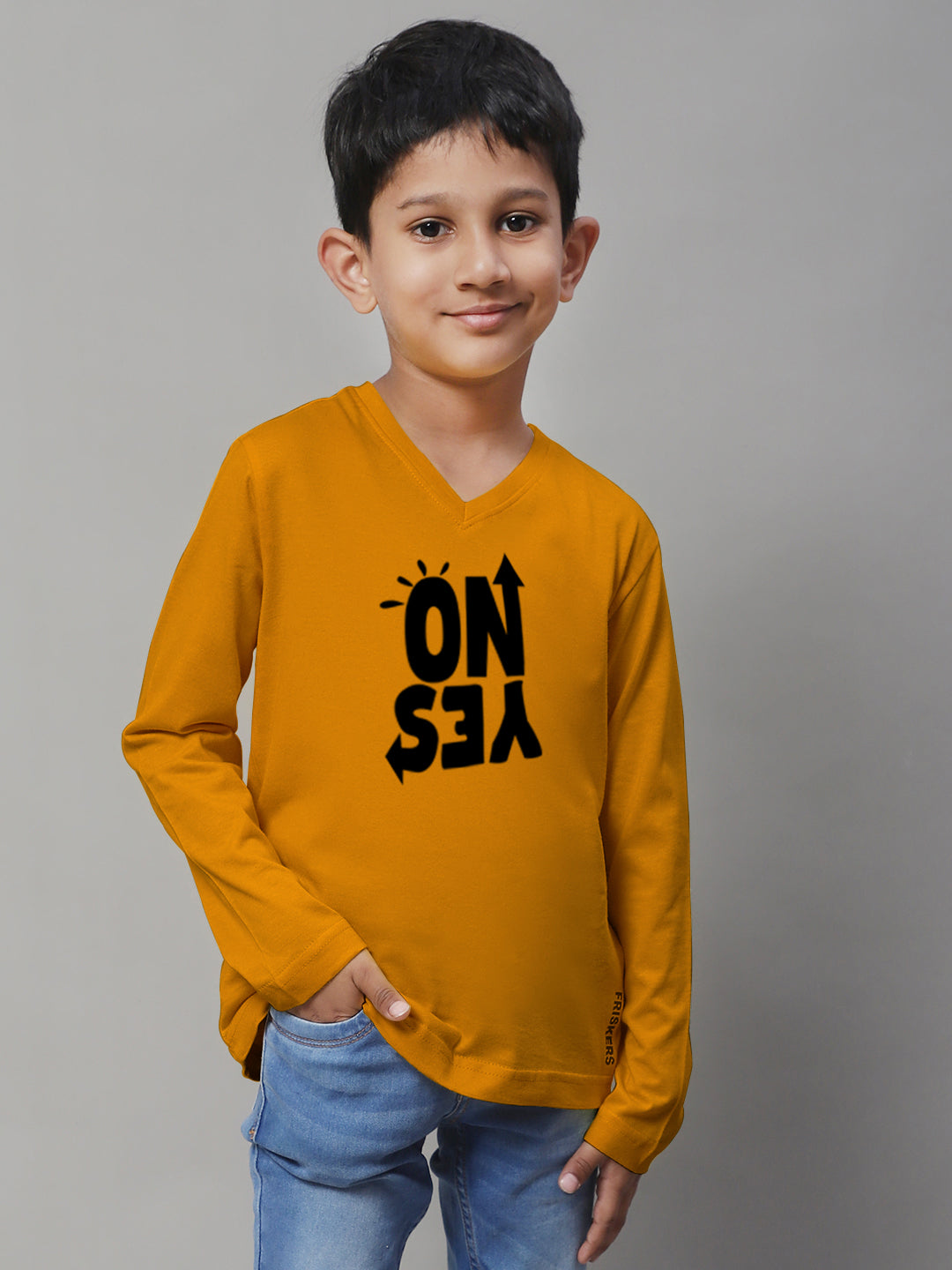 Boys No Yes Full Sleeves Printed T-Shirt - Friskers