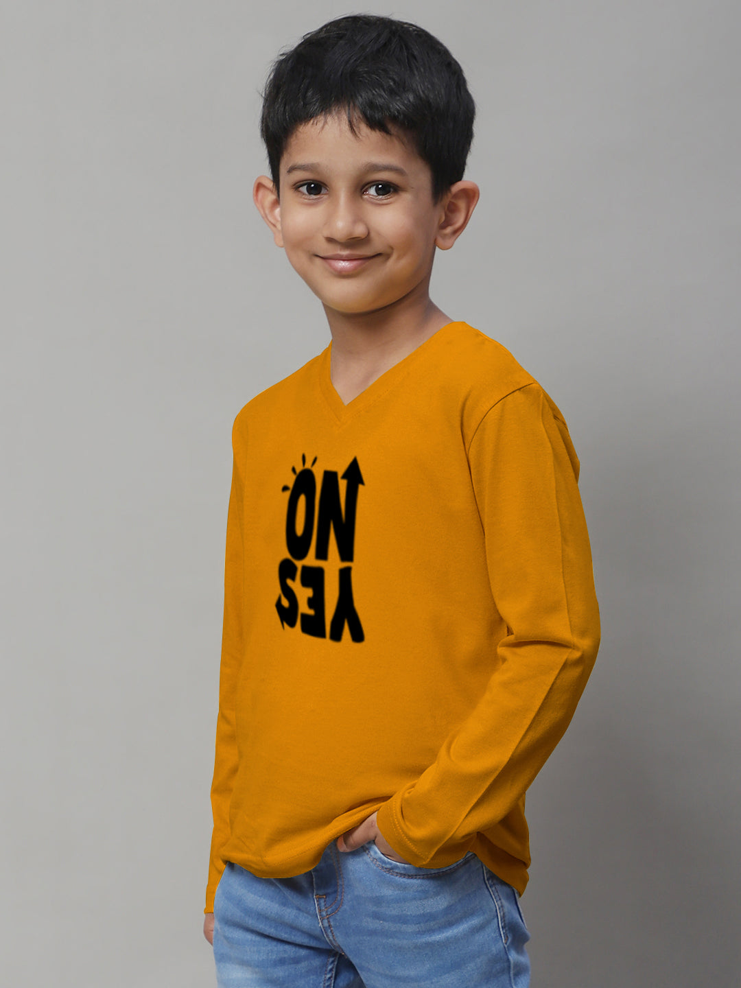 Boys No Yes Full Sleeves Printed T-Shirt - Friskers
