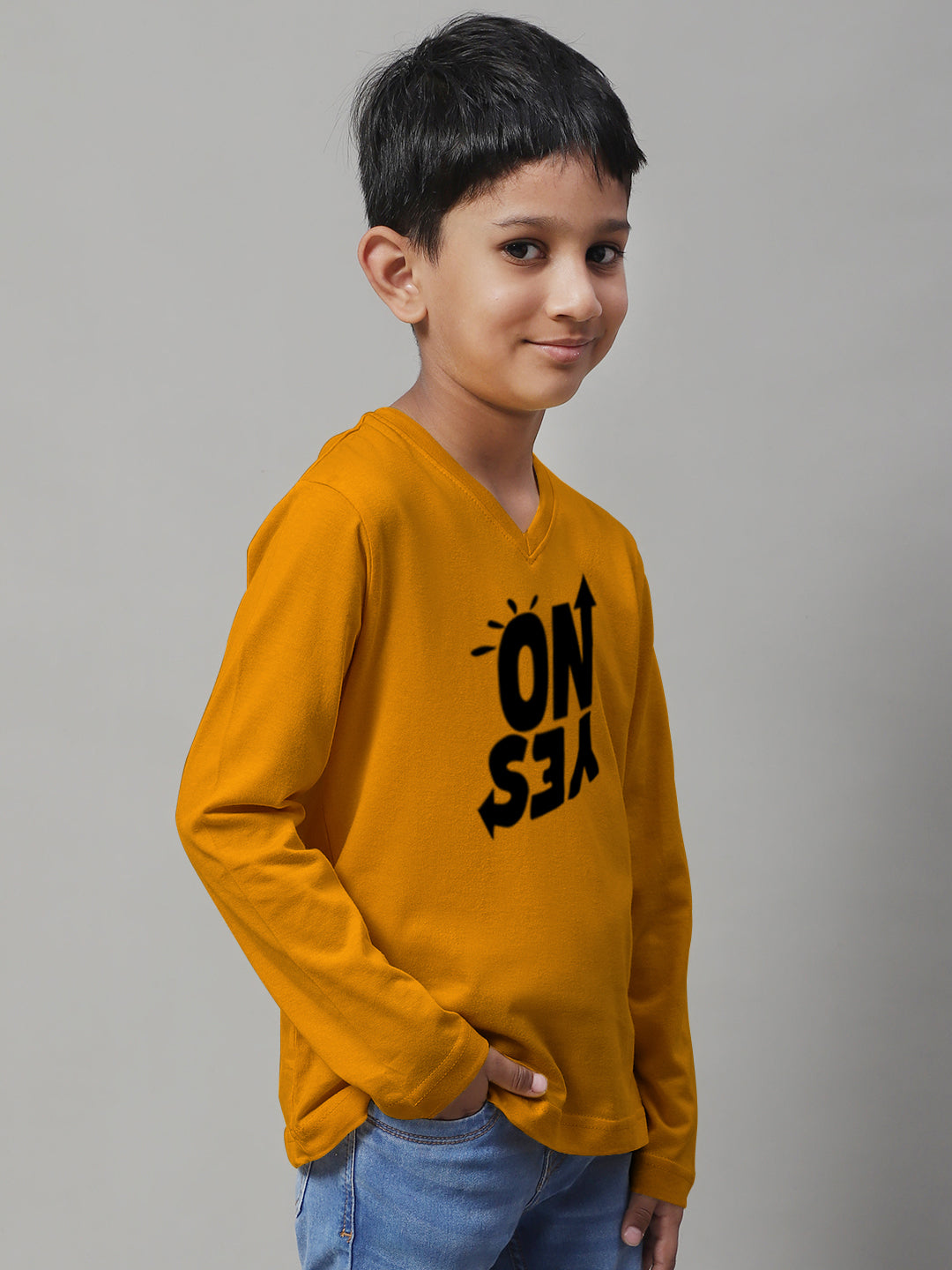 Boys No Yes Full Sleeves Printed T-Shirt - Friskers