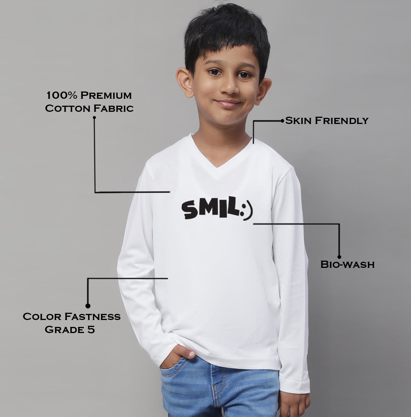 Boys Smile Full Sleeves Printed T-Shirt - Friskers