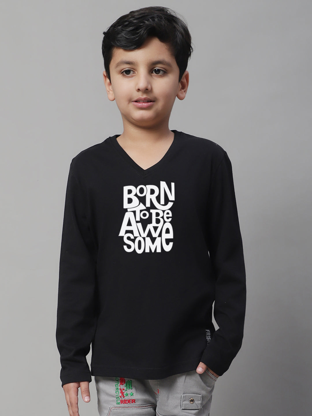 Boys Born To Be Awesome Full Sleeves Printed T-Shirt - Friskers