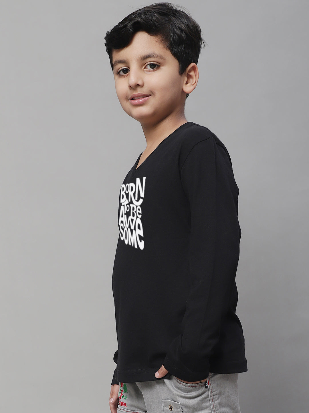 Boys Born To Be Awesome Full Sleeves Printed T-Shirt - Friskers