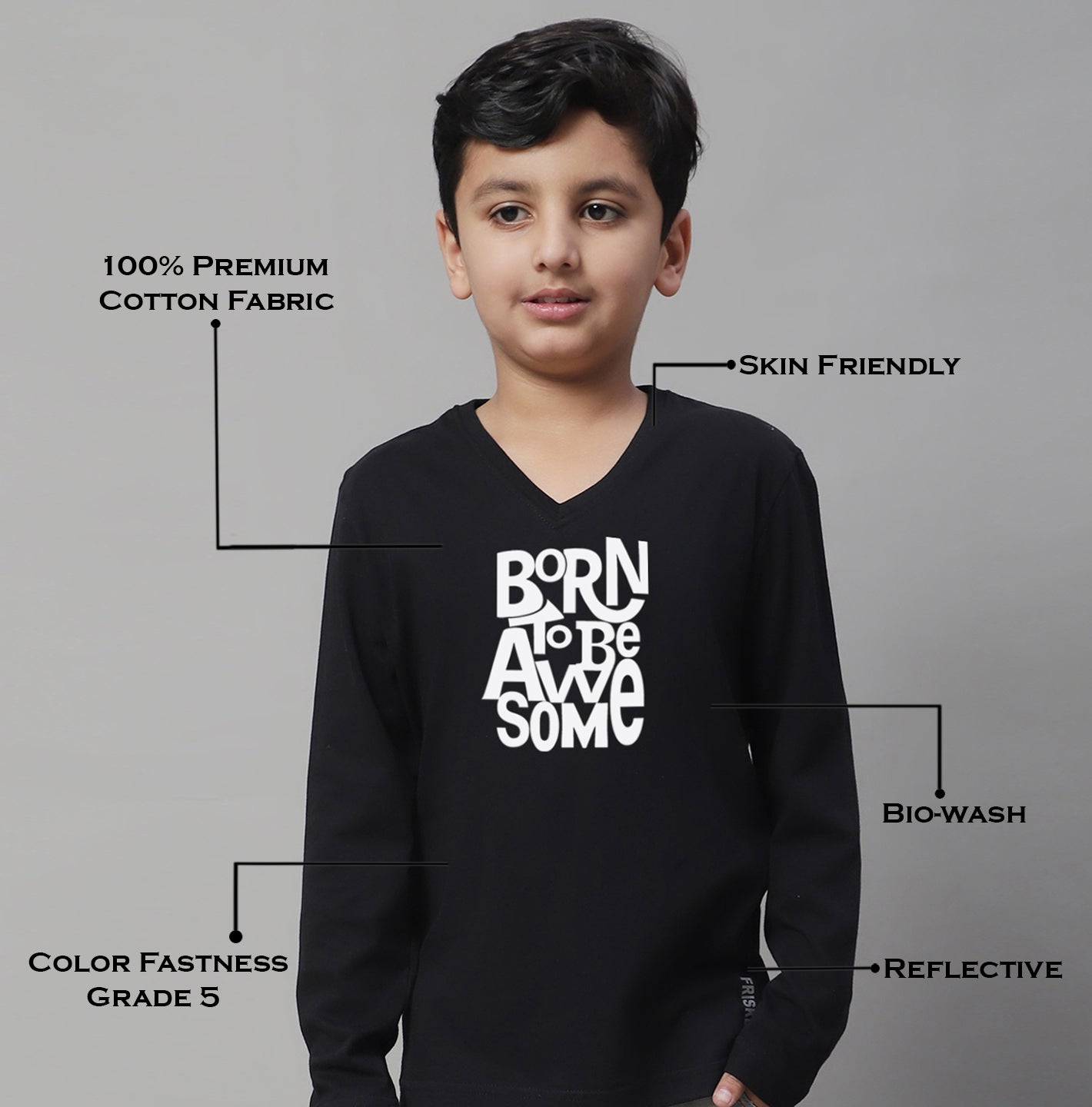 Boys Born To Be Awesome Full Sleeves Printed T-Shirt - Friskers