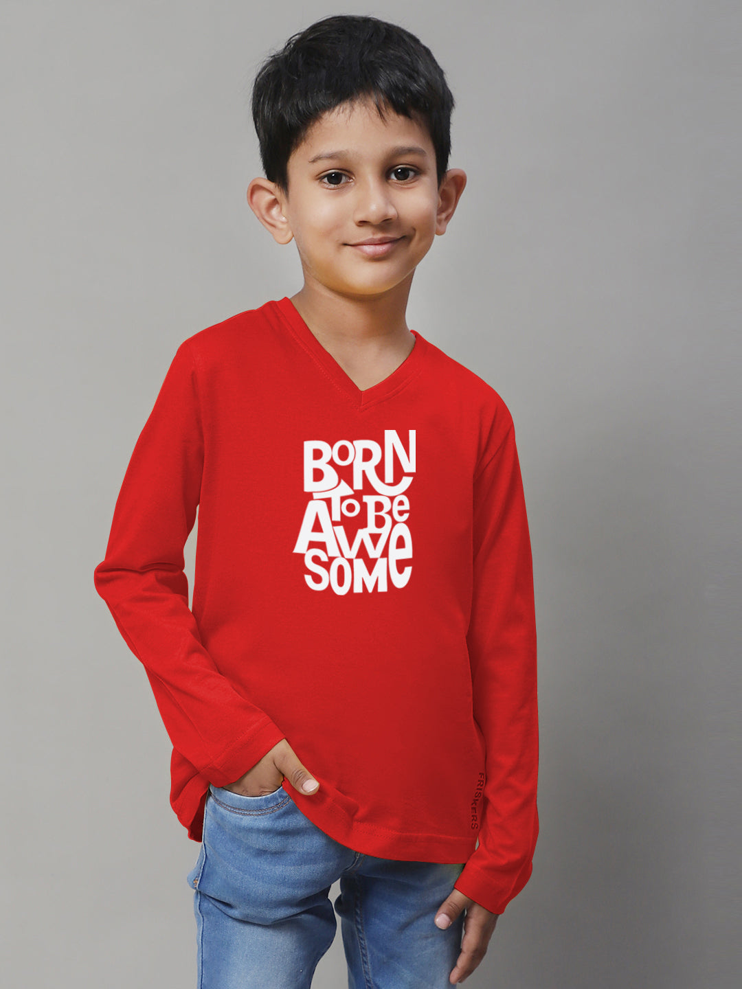 Boys Born To Be Awesome Full Sleeves Printed T-Shirt - Friskers