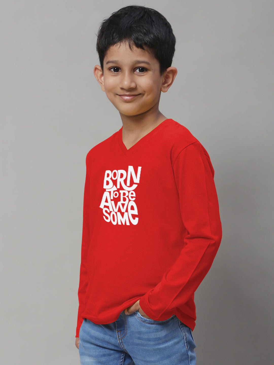 Boys Born To Be Awesome Full Sleeves Printed T-Shirt - Friskers