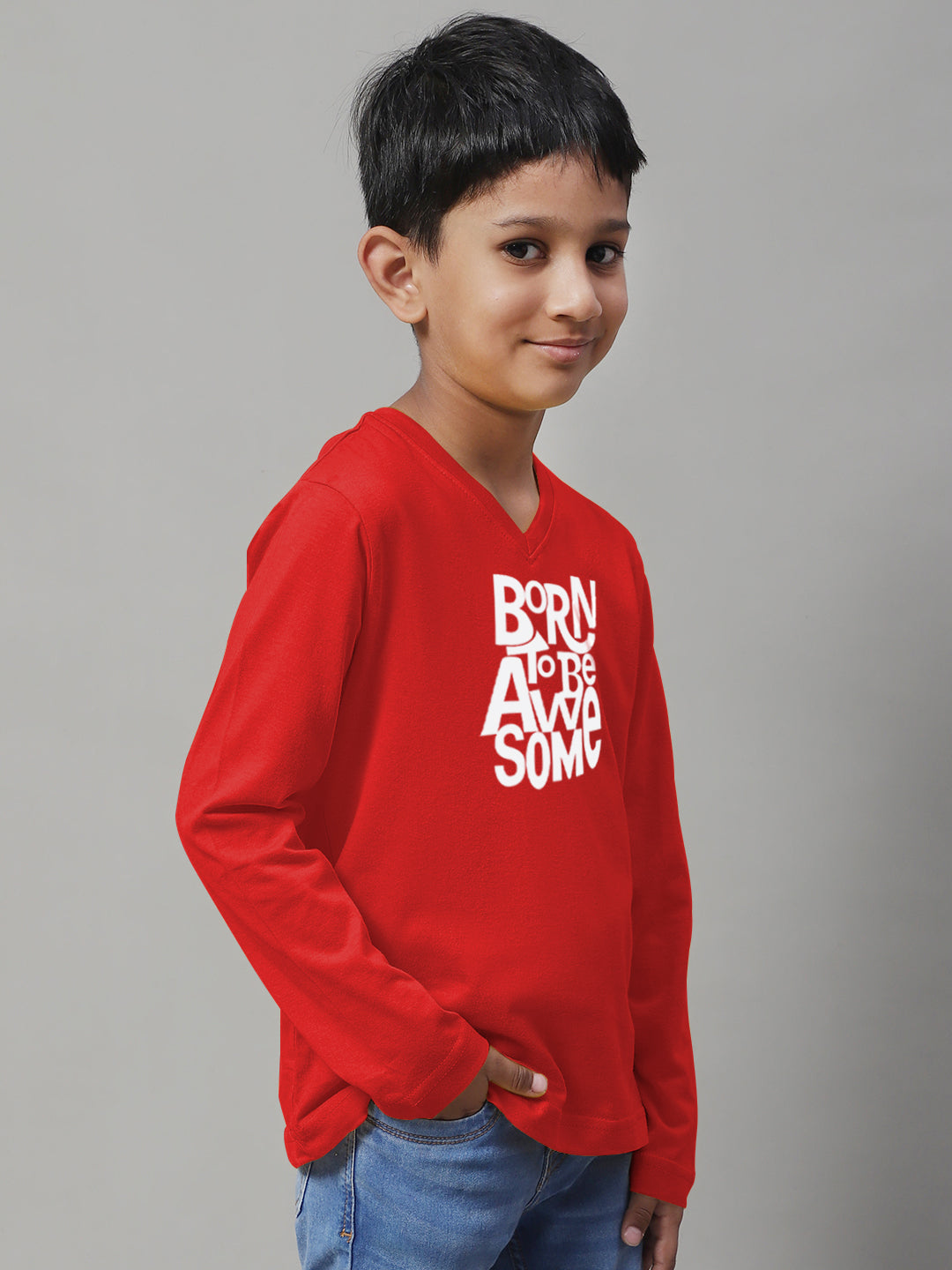 Boys Born To Be Awesome Full Sleeves Printed T-Shirt - Friskers