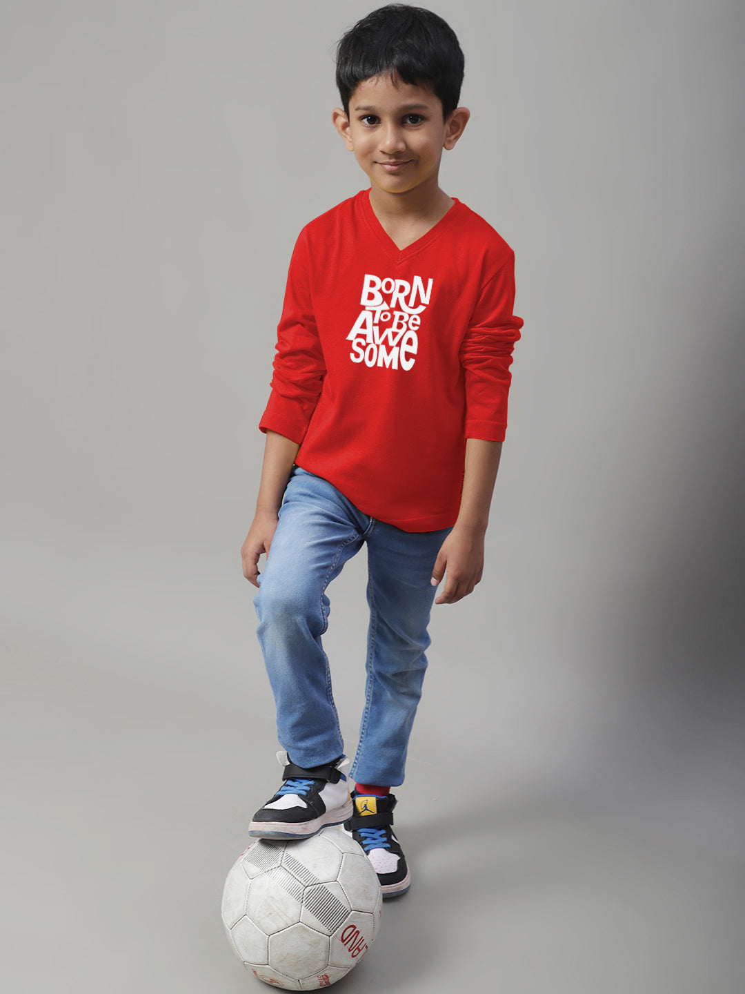 Boys Born To Be Awesome Full Sleeves Printed T-Shirt - Friskers
