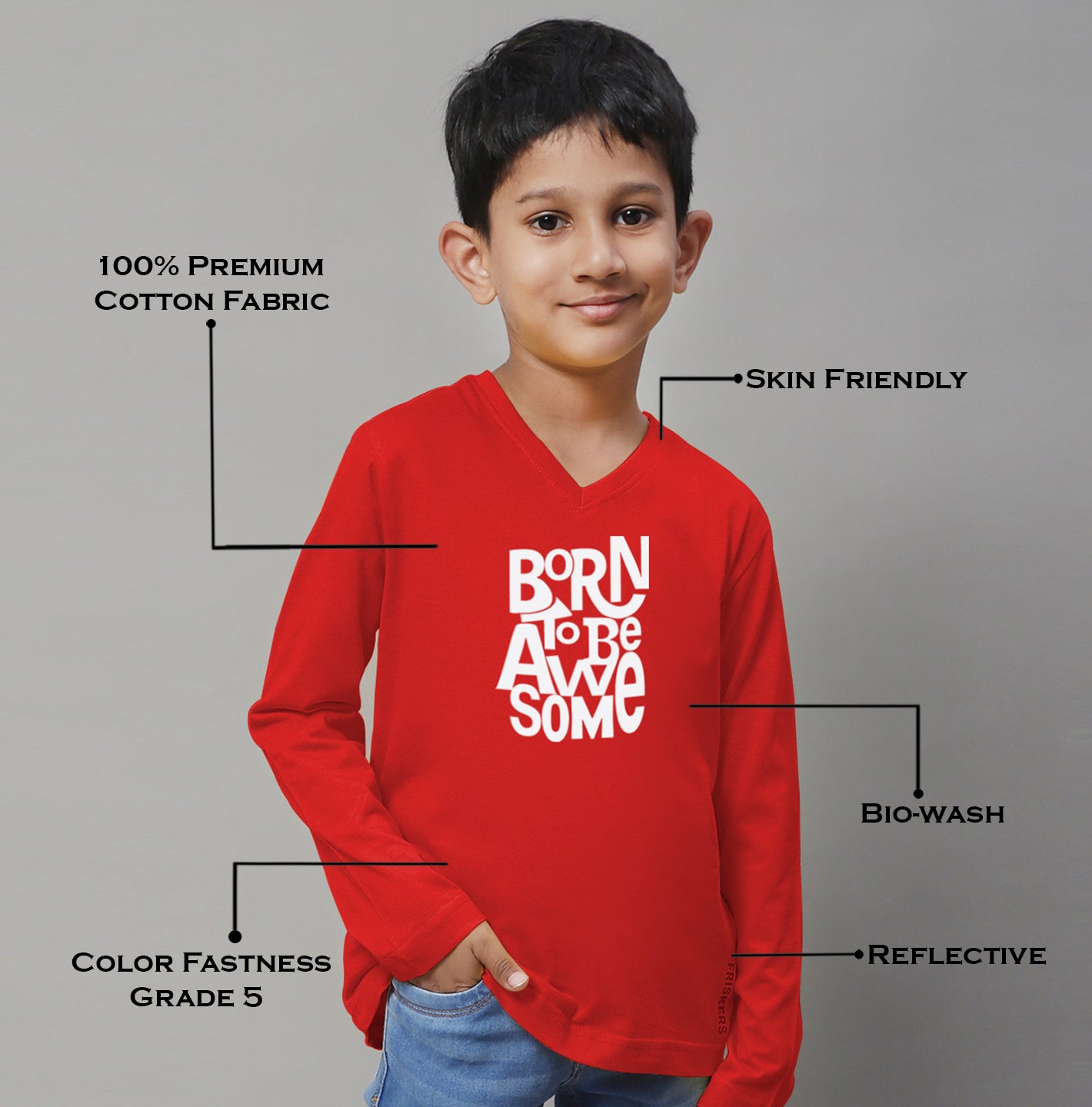 Boys Born To Be Awesome Full Sleeves Printed T-Shirt - Friskers