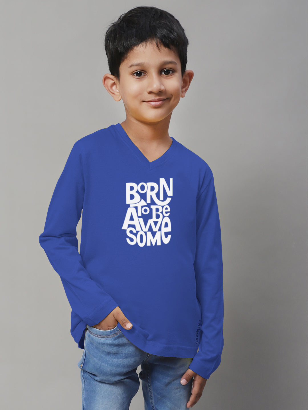 Boys Born To Be Awesome Full Sleeves Printed T-Shirt - Friskers
