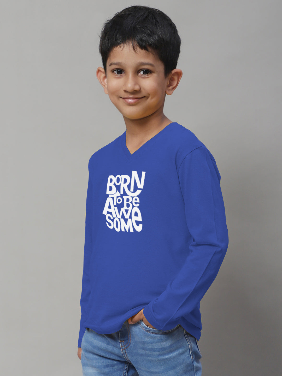 Boys Born To Be Awesome Full Sleeves Printed T-Shirt - Friskers