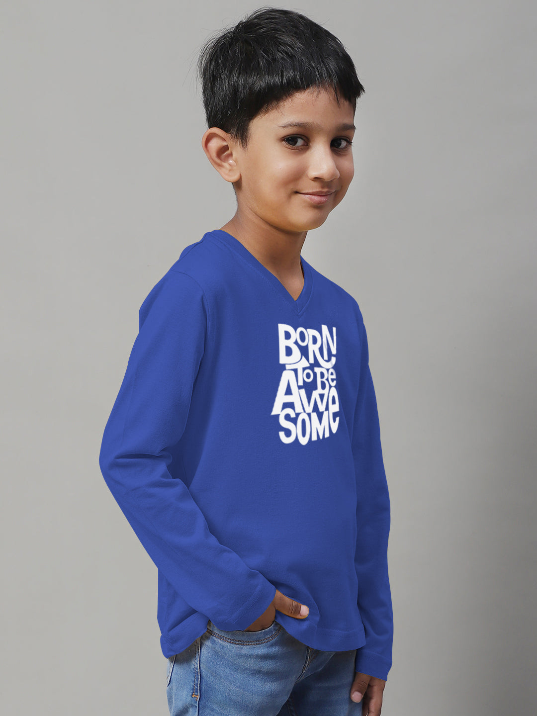 Boys Born To Be Awesome Full Sleeves Printed T-Shirt - Friskers