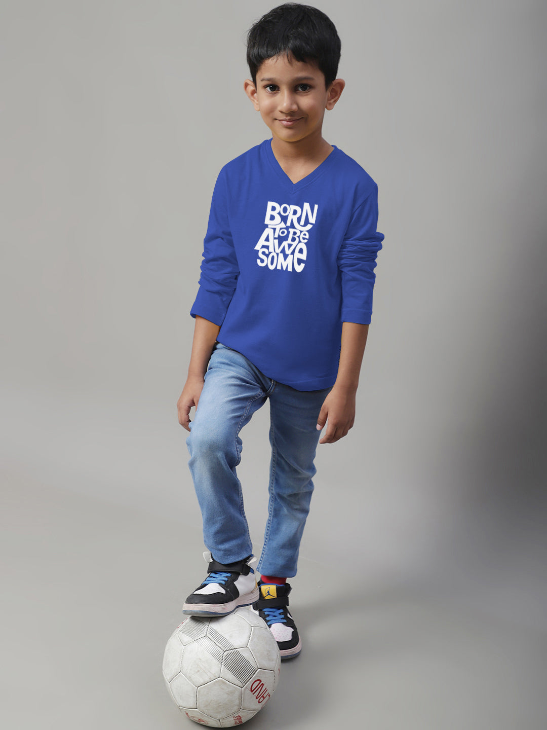 Boys Born To Be Awesome Full Sleeves Printed T-Shirt - Friskers