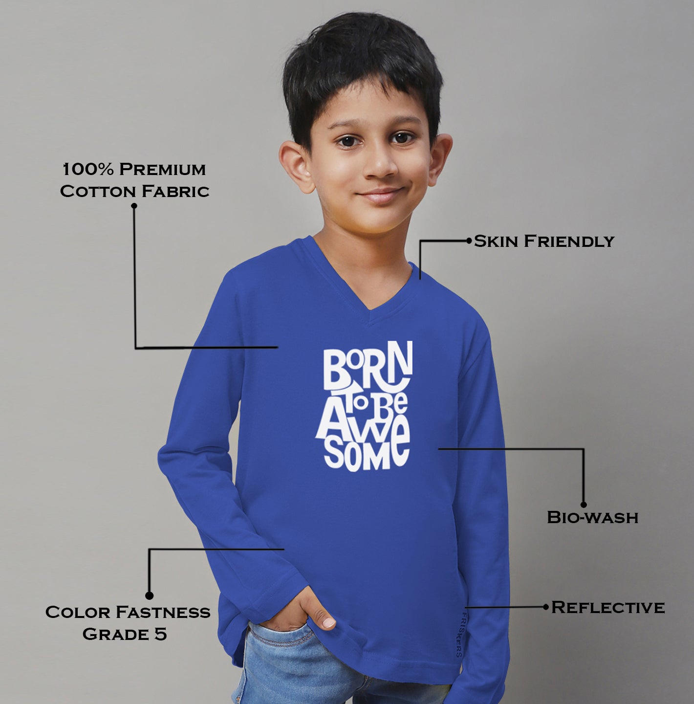 Boys Born To Be Awesome Full Sleeves Printed T-Shirt - Friskers