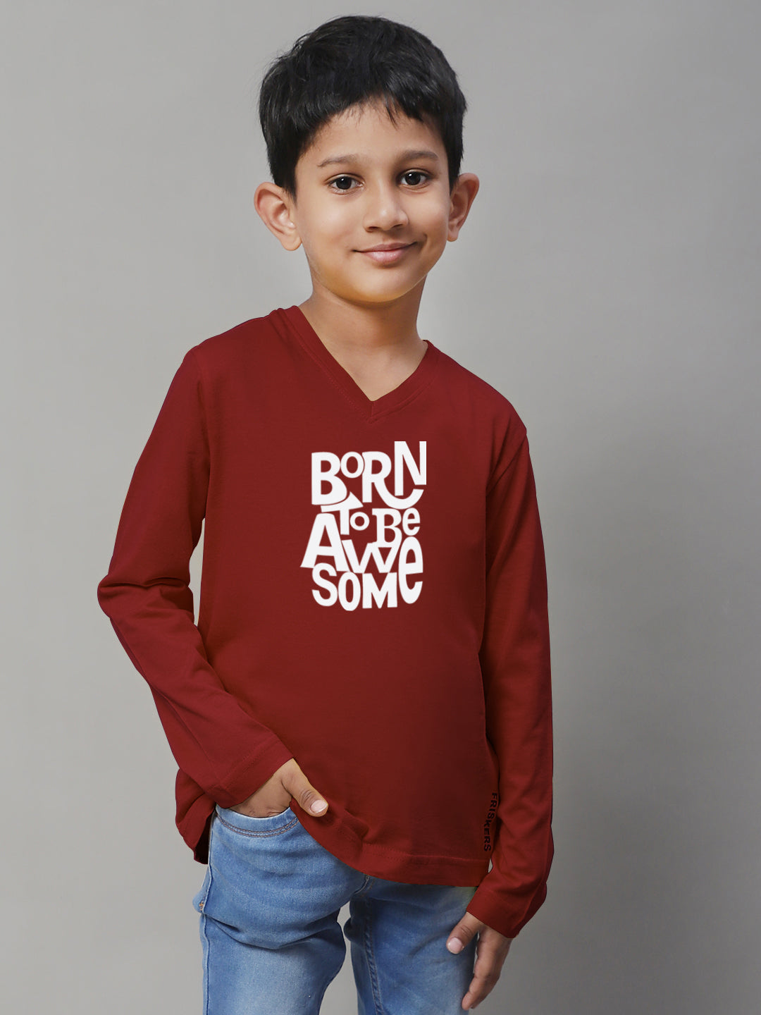 Boys Born To Be Awesome Full Sleeves Printed T-Shirt - Friskers