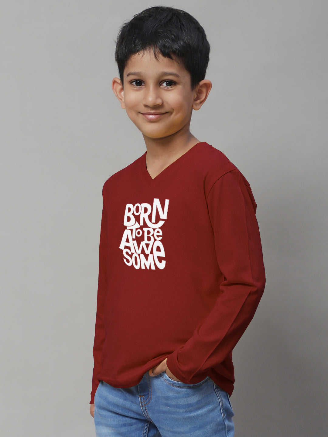 Boys Born To Be Awesome Full Sleeves Printed T-Shirt - Friskers