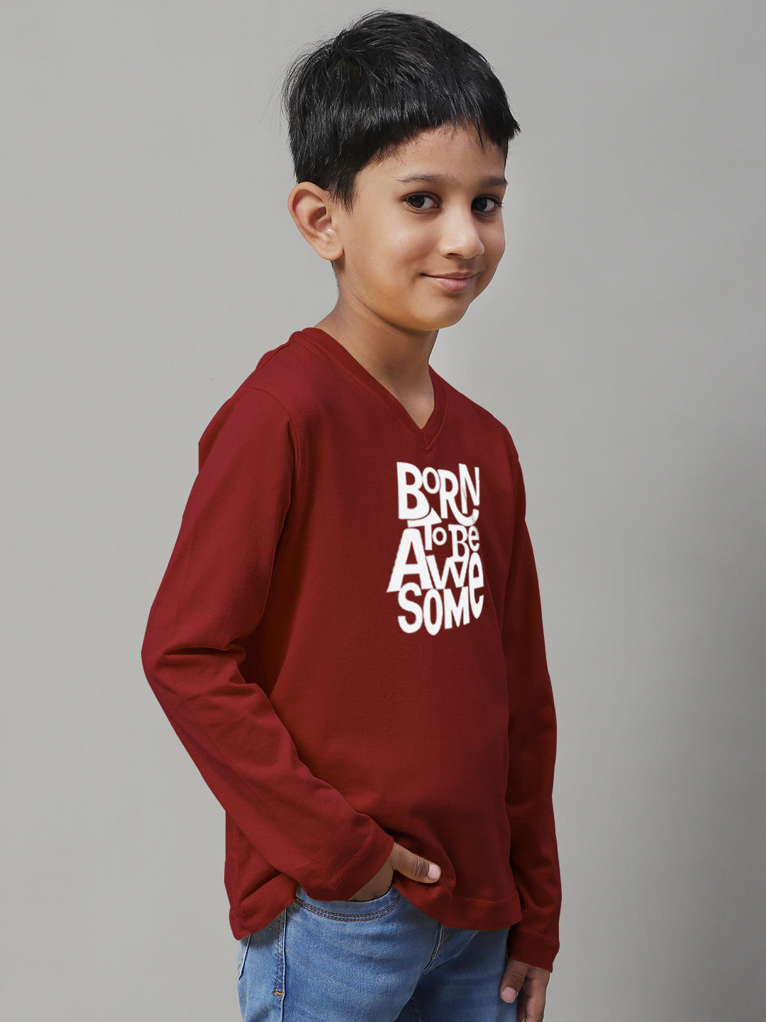 Boys Born To Be Awesome Full Sleeves Printed T-Shirt - Friskers