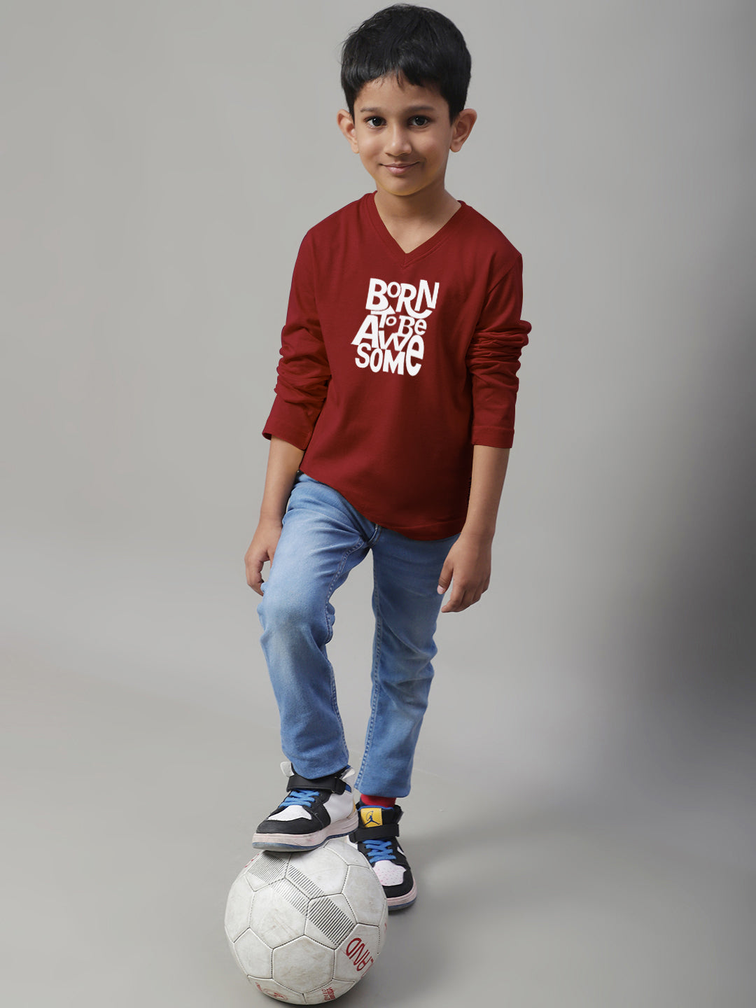 Boys Born To Be Awesome Full Sleeves Printed T-Shirt - Friskers