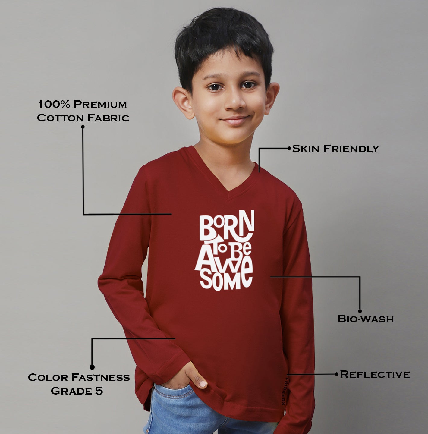 Boys Born To Be Awesome Full Sleeves Printed T-Shirt - Friskers