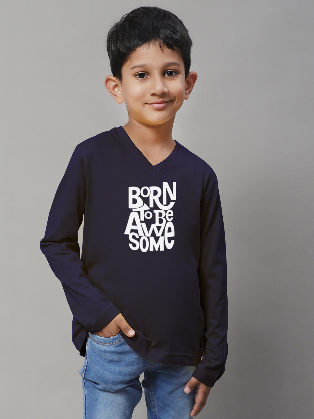 Boys Born To Be Awesome Full Sleeves Printed T-Shirt - Friskers