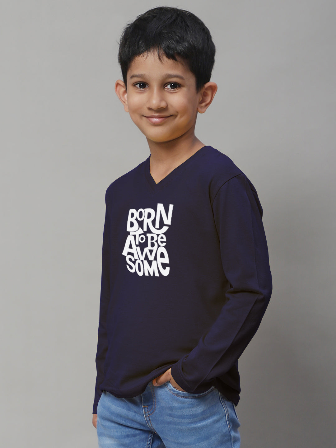 Boys Born To Be Awesome Full Sleeves Printed T-Shirt - Friskers