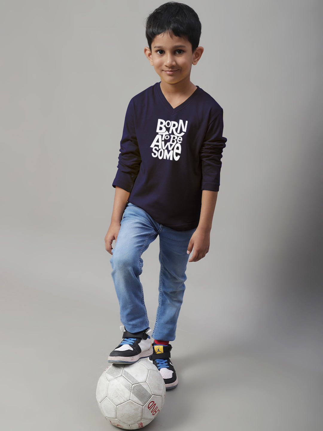 Boys Born To Be Awesome Full Sleeves Printed T-Shirt - Friskers