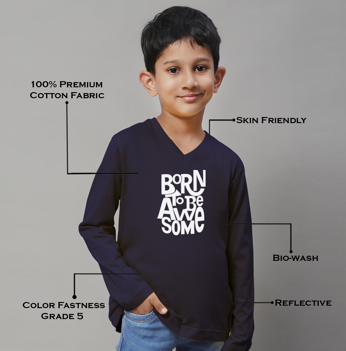 Boys Born To Be Awesome Full Sleeves Printed T-Shirt - Friskers