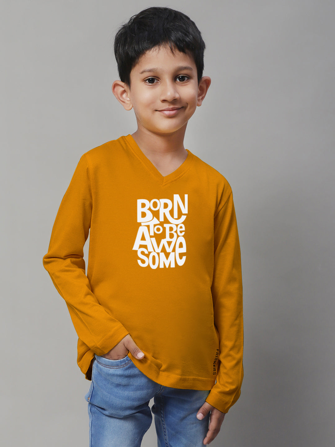 Boys Born To Be Awesome Full Sleeves Printed T-Shirt - Friskers