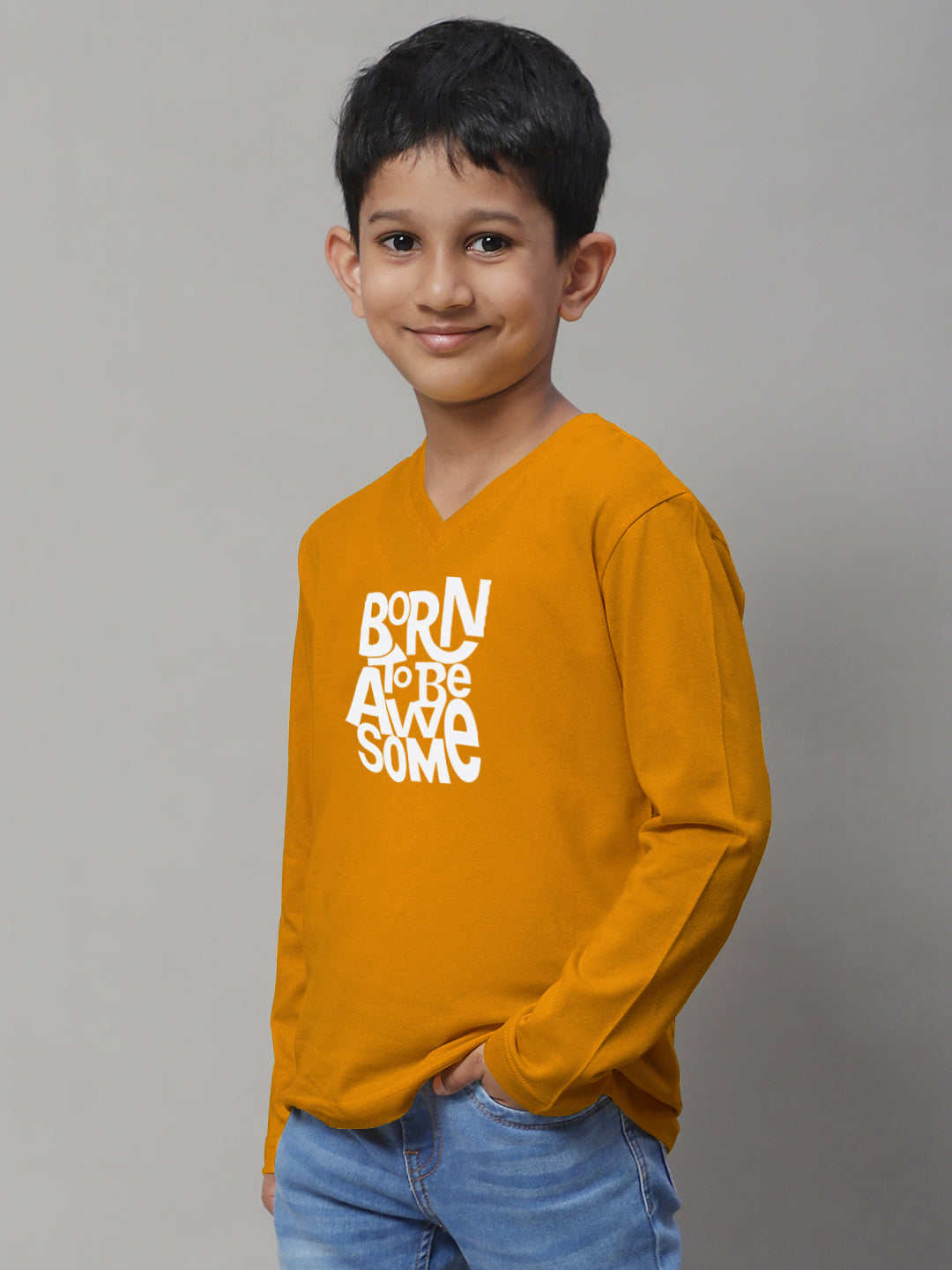 Boys Born To Be Awesome Full Sleeves Printed T-Shirt - Friskers