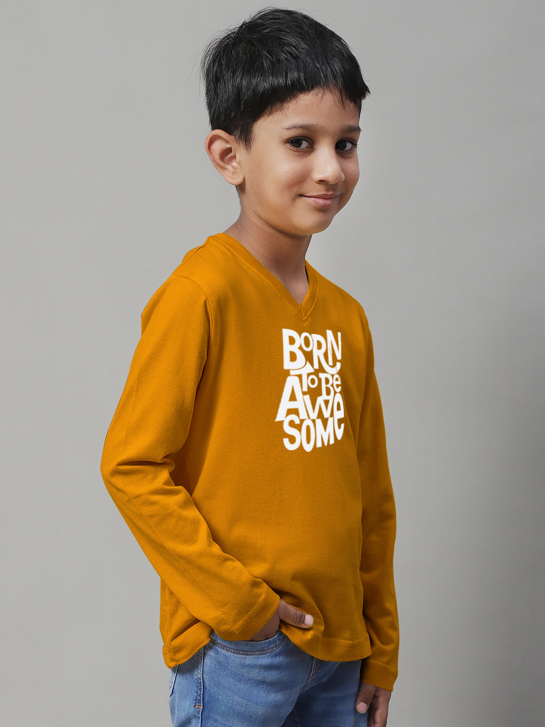 Boys Born To Be Awesome Full Sleeves Printed T-Shirt - Friskers