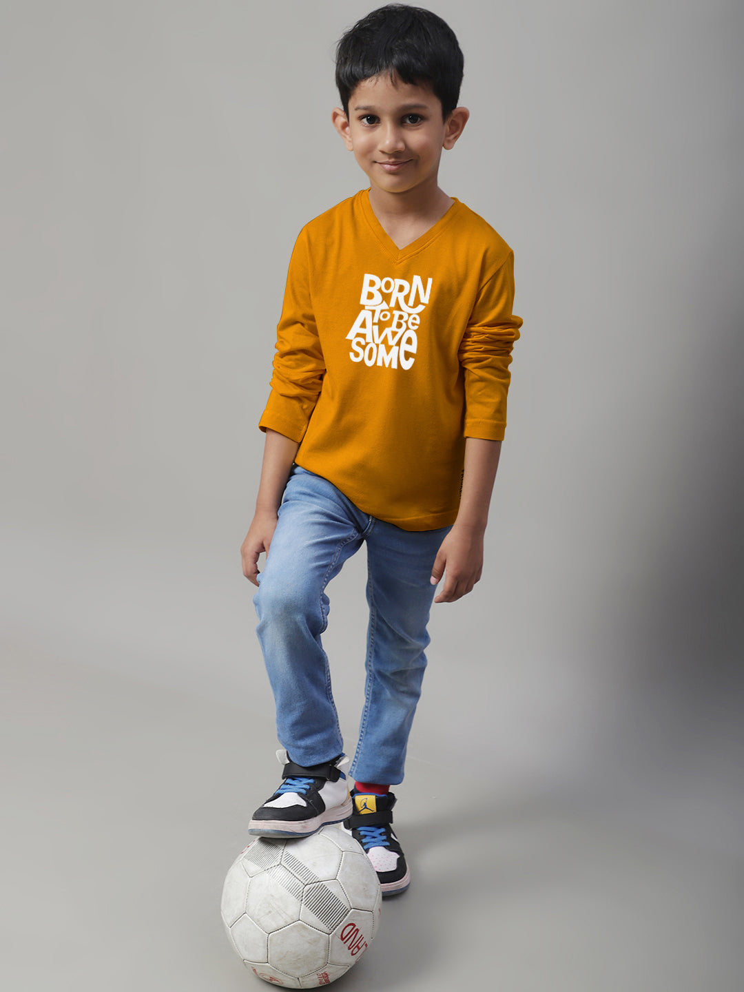 Boys Born To Be Awesome Full Sleeves Printed T-Shirt - Friskers