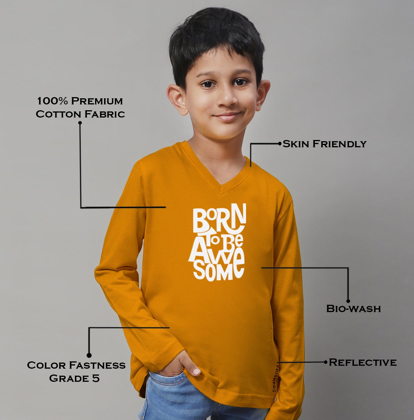 Boys Born To Be Awesome Full Sleeves Printed T-Shirt - Friskers
