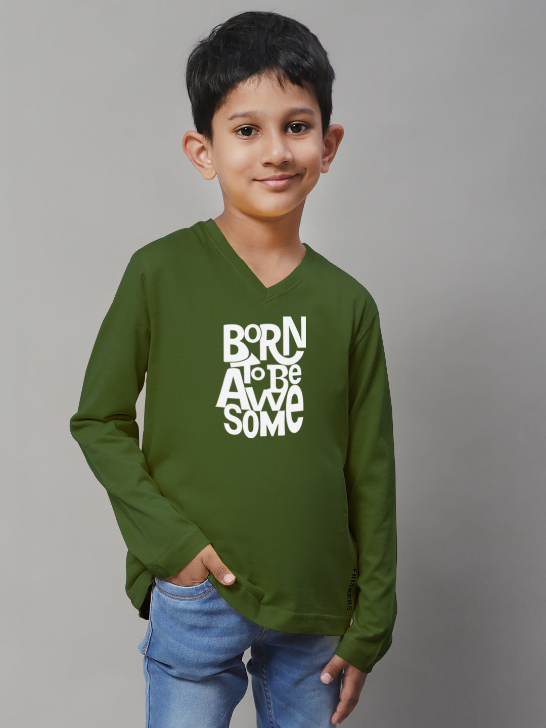 Boys Born To Be Awesome Full Sleeves Printed T-Shirt - Friskers