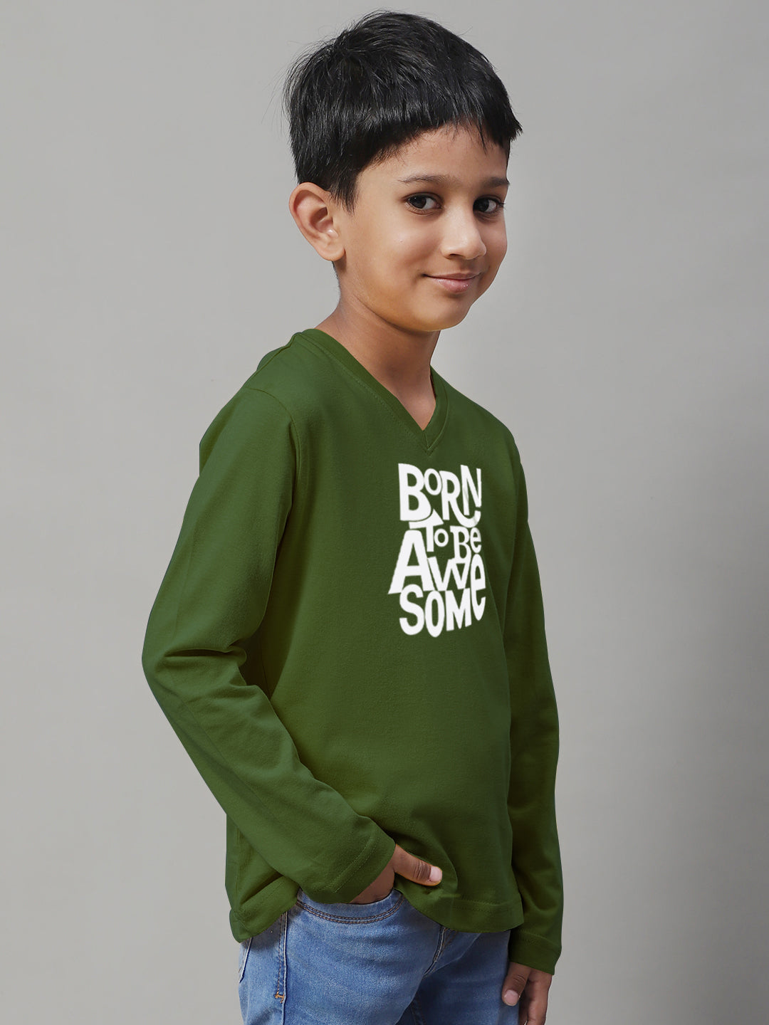 Boys Born To Be Awesome Full Sleeves Printed T-Shirt - Friskers